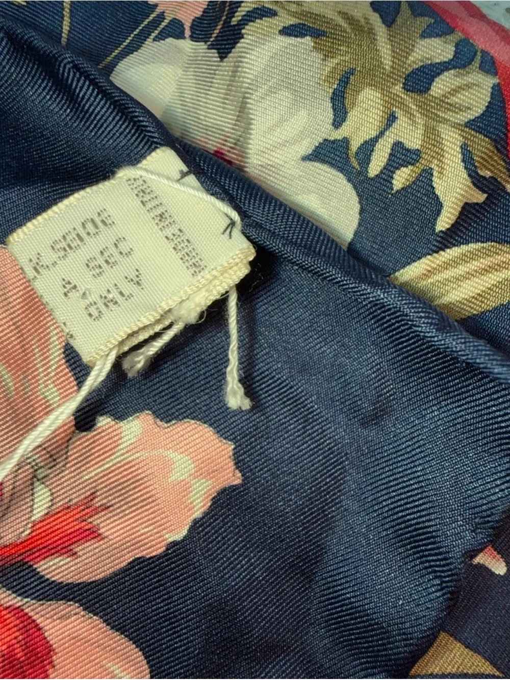 Christian Dior Rich Navy Silk Scarf with Pink, Red & Cream Blooms